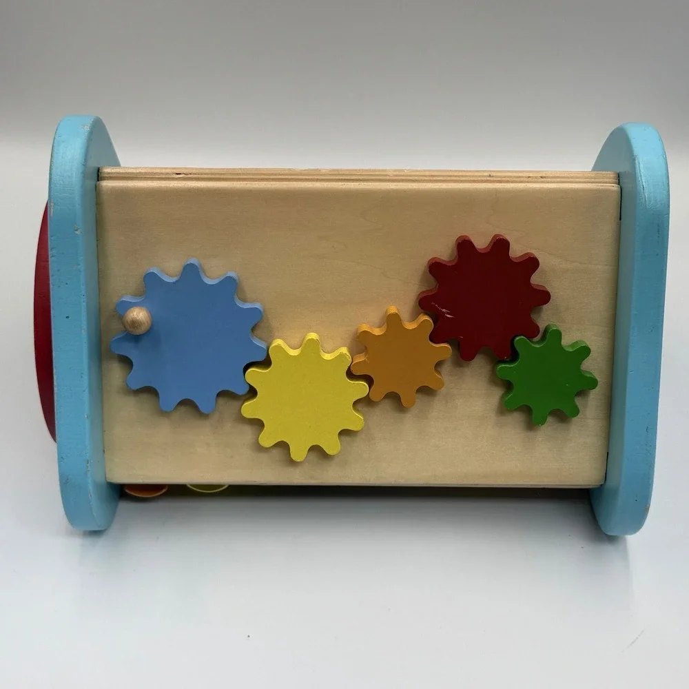 Pottery Barn Kids Wooden Activity Triangle Xylophone Gears Drum Sensory Toy